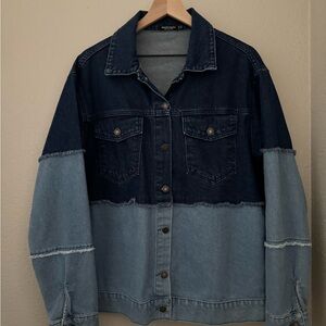 Nasty Gal Two-Tone Denim Jacket - Dark Blue and Light Blue